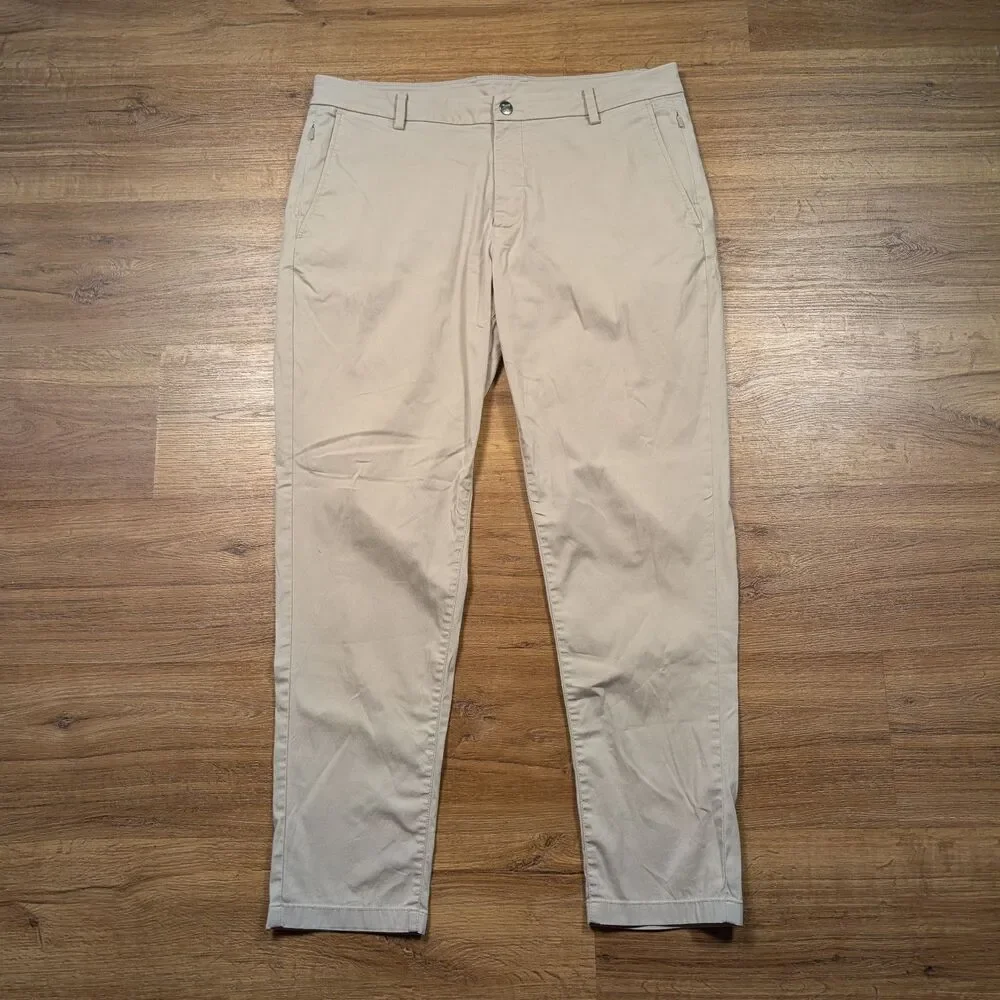 Birddogs Pants Men 36x30(29) Beige Slim Fit Lined Chino Stretch Golf Performance